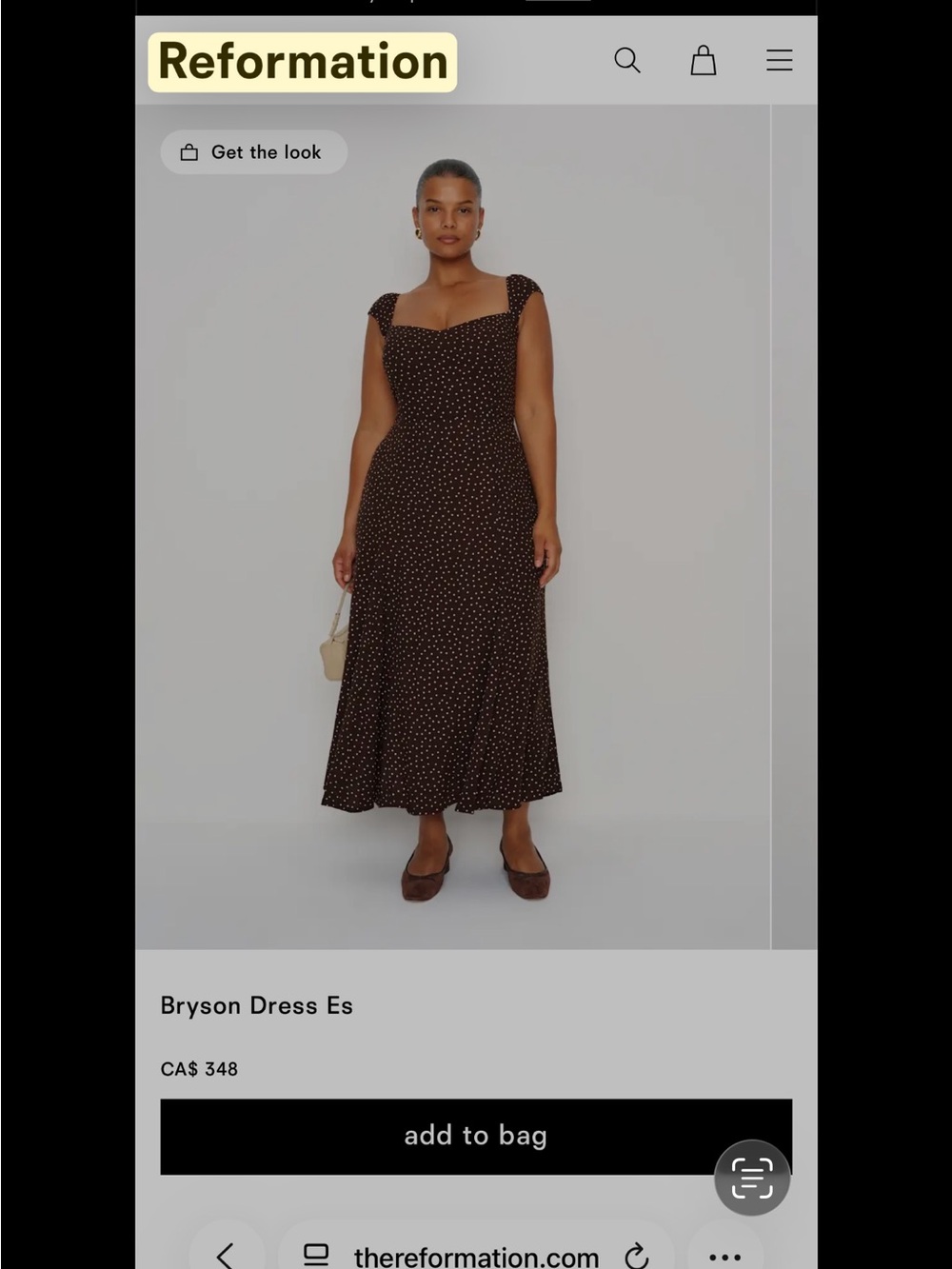 Reformation Brown Polka Dot Midi Dress